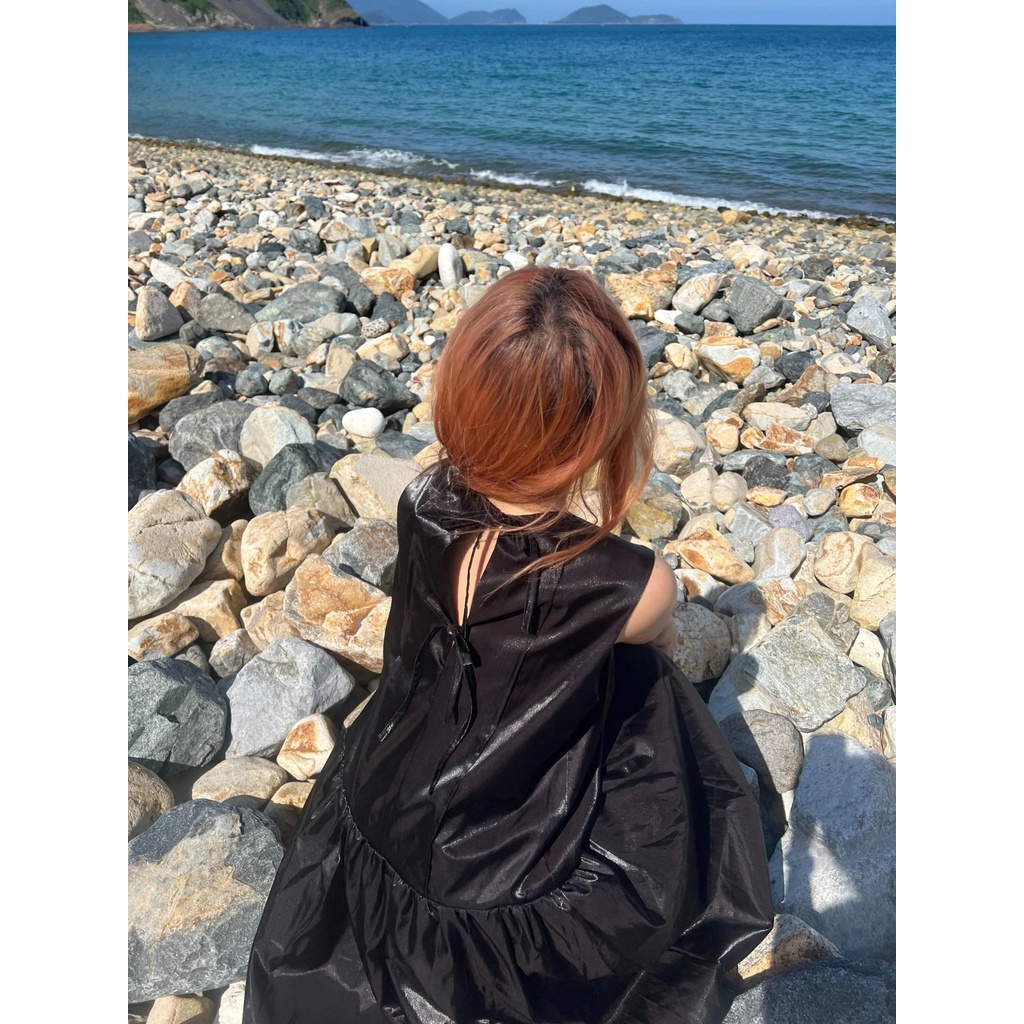 Black Organza Dress - Đầm suông dài vải bóng Remmus cho nữ