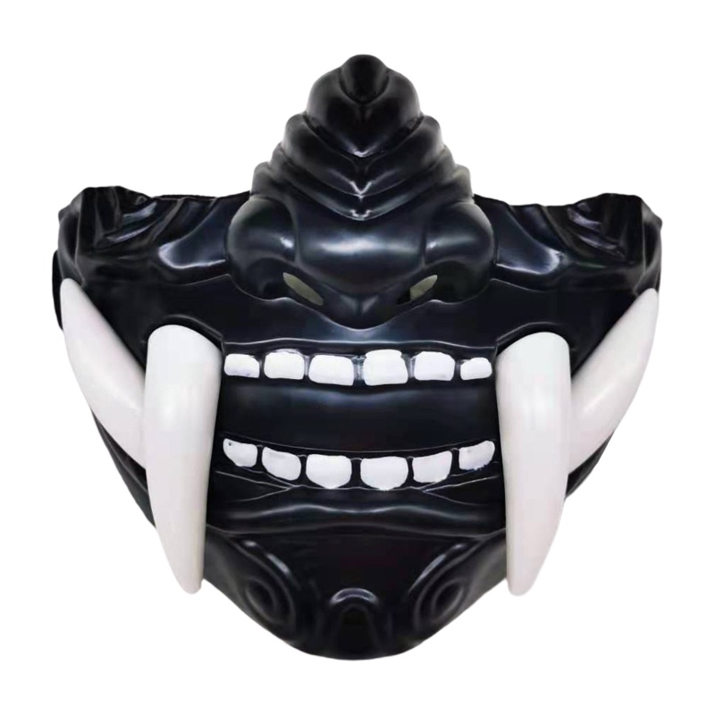 Mặt Nạ Nửa Mặt Bằng Nhựa Mềm Hình Samurai Oni Prajna Nhật Bản Cho Halloween