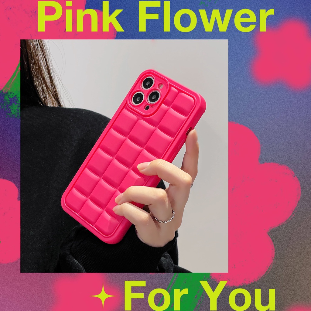 Ốp Điện Thoại Silicon Mềm Chống Rơi Hình Vuông Màu Đỏ Hồng Cho iPhone 13 12 11 Pro MAX XS MAX XR X 7+ 8 Plus
