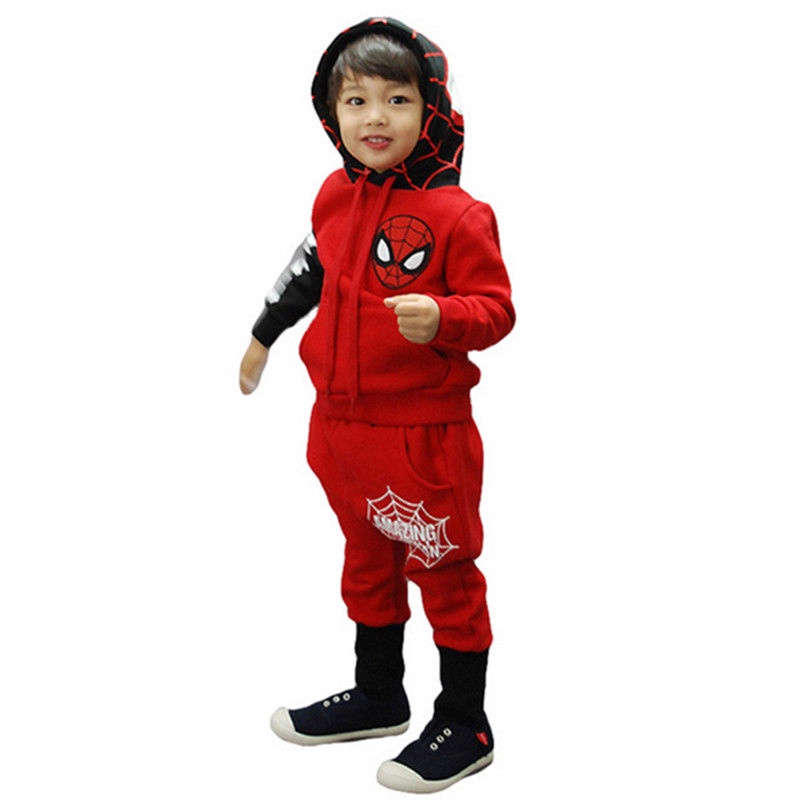 ❤Bộ quần áo gồm 2 món áo Hoodie in hình người nhện dành cho bé trai