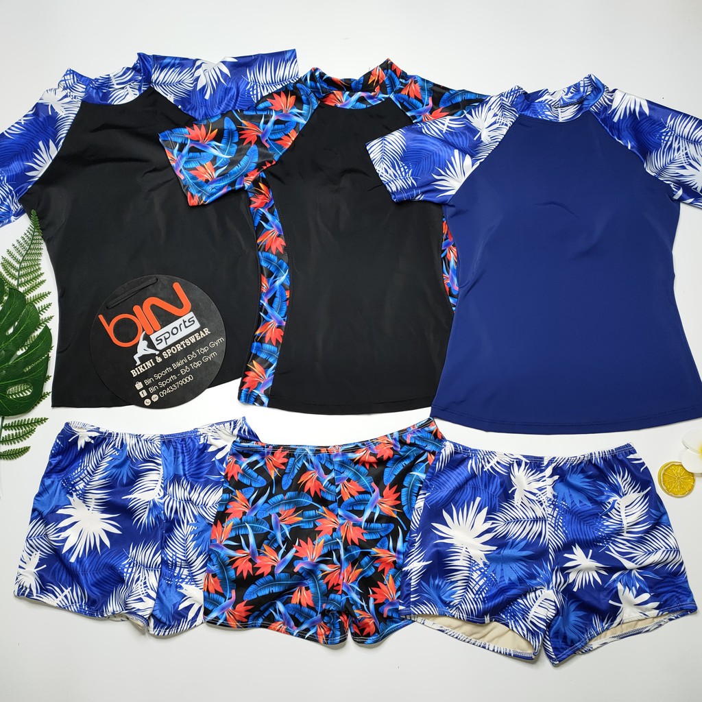 Bộ Bơi Nữ 2 Mảnh Quần Đùi Cạp Cao Aó Phủ Bụng Cọc Tay Bin Sports BHV092 | BigBuy360 - bigbuy360.vn