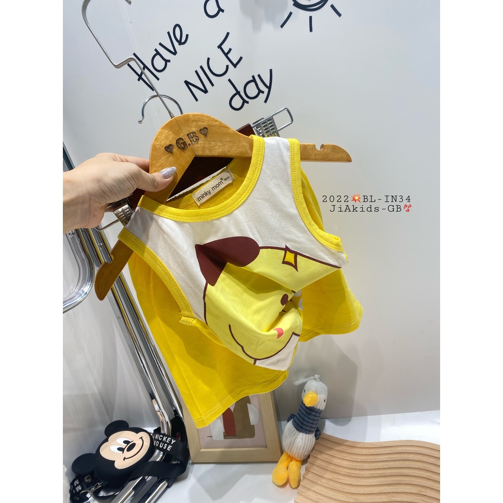 Bộ Ba Lỗ Thun Lạnh MINKY MOM Phối Thân Áo Trắng In Hình Dễ Thương Cho Bé BL-IN34