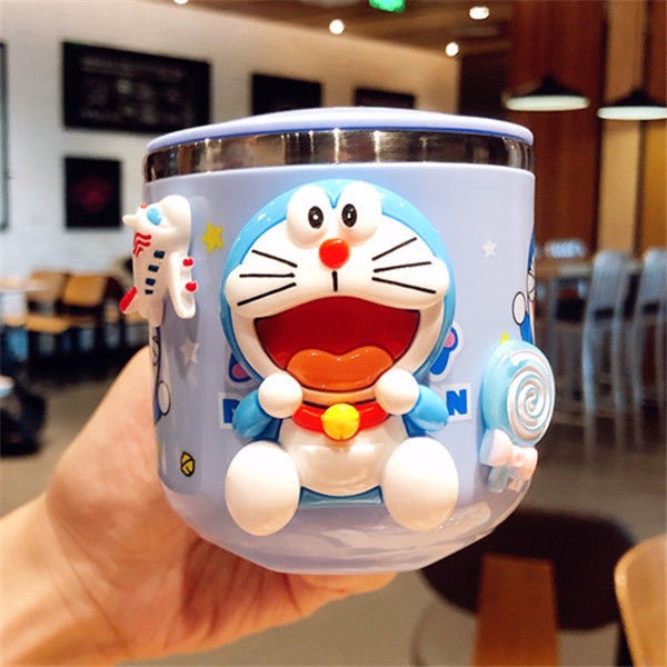 Bình Uống Nước Có Tay Cầm Và Nắp Đậy Chống Sốc Họa Tiết Hoạt Hình 3D Dễ Thương Cho Bé