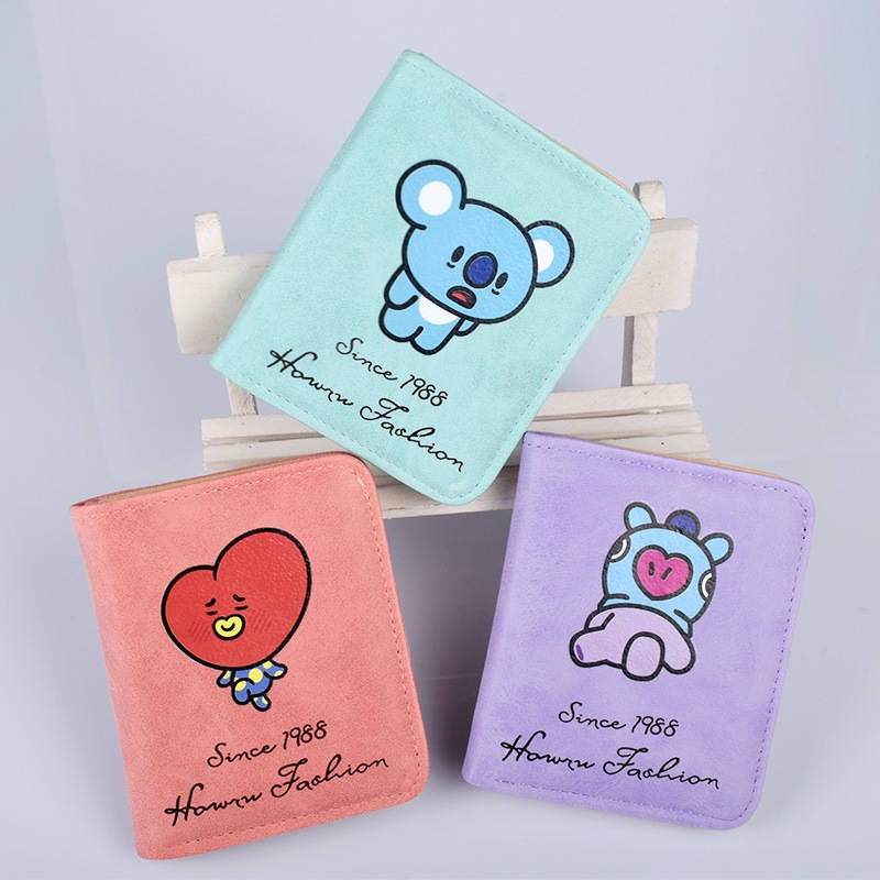 Ví Ngắn Đựng Thẻ Và Tiền Xu In Hình BTS Dễ Thương Cho Nữ