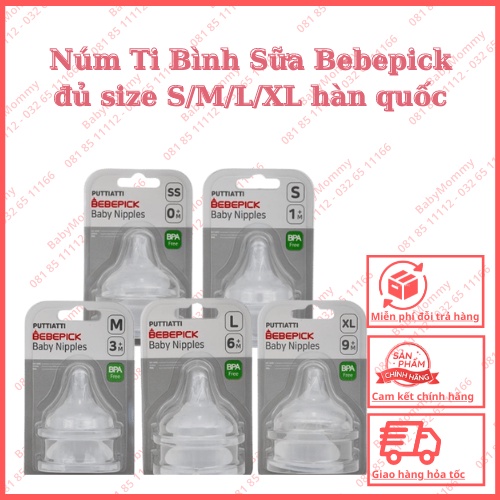 Núm Ti Bình Sữa Bebepick đủ size S/M/L/XL hàn quốc núm siêu mềm 2 van cho bé
