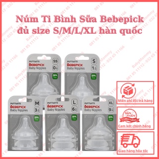 Set 2 núm ti bình sữa bebepick đủ size s/m/l/xl hàn quốc núm siêu mềm 2 van cho bé