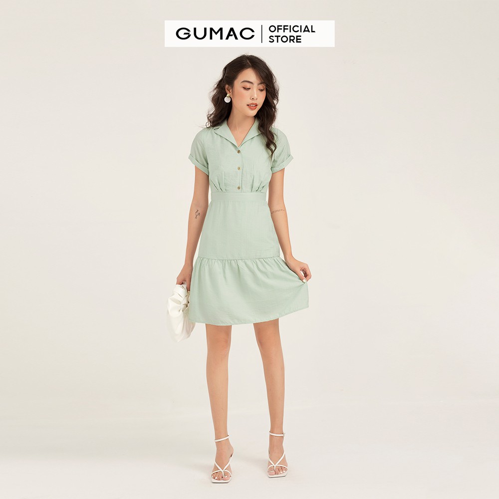 Đầm nữ ôm body GUMAC cổ vest màu xanh tay ngắn mới trẻ trung, đủ size DB182 | BigBuy360 - bigbuy360.vn