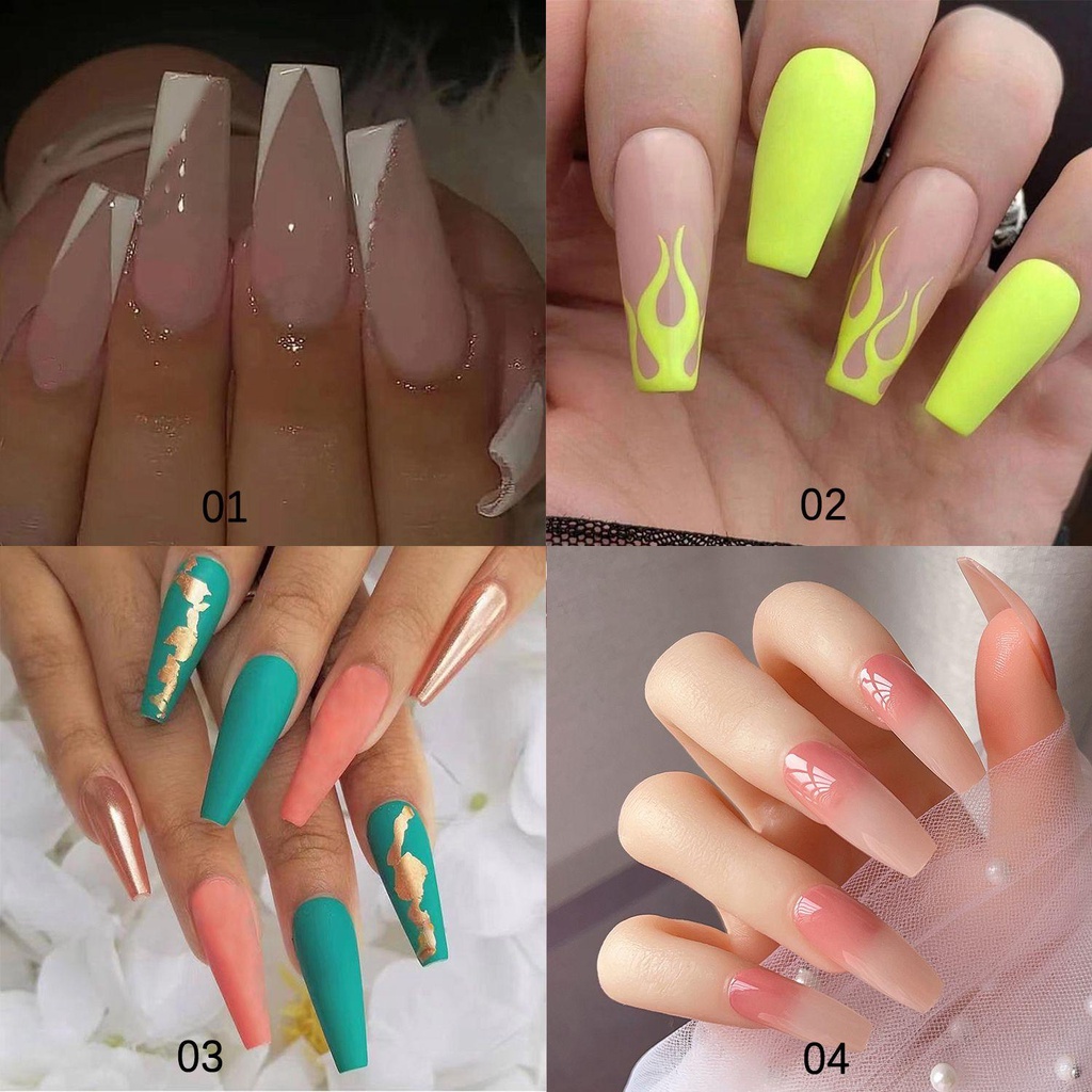 NIUYOU Hộp 24 Móng Tay Giả Múa Ba Lê Che Phủ Toàn Diện Có Thể Tháo Rời