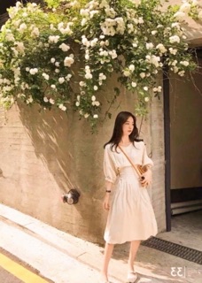 Đầm váy kem đan dây tay lỡ (kèm hình thật)
