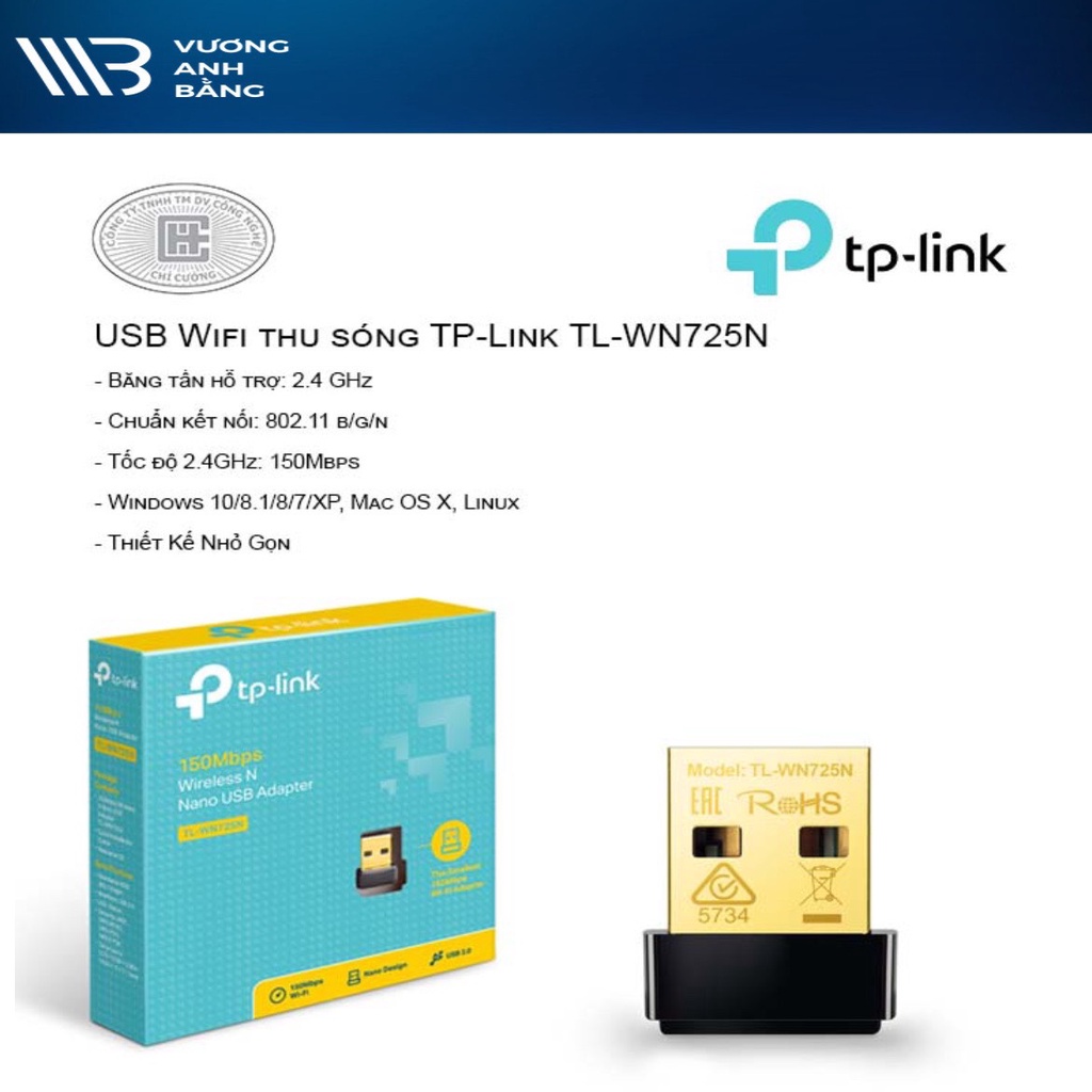 USB Wifi TP-Link TL-WN725N Bộ chuyển đổi USB Nano chuẩn N không dây tốc độ 150Mbps