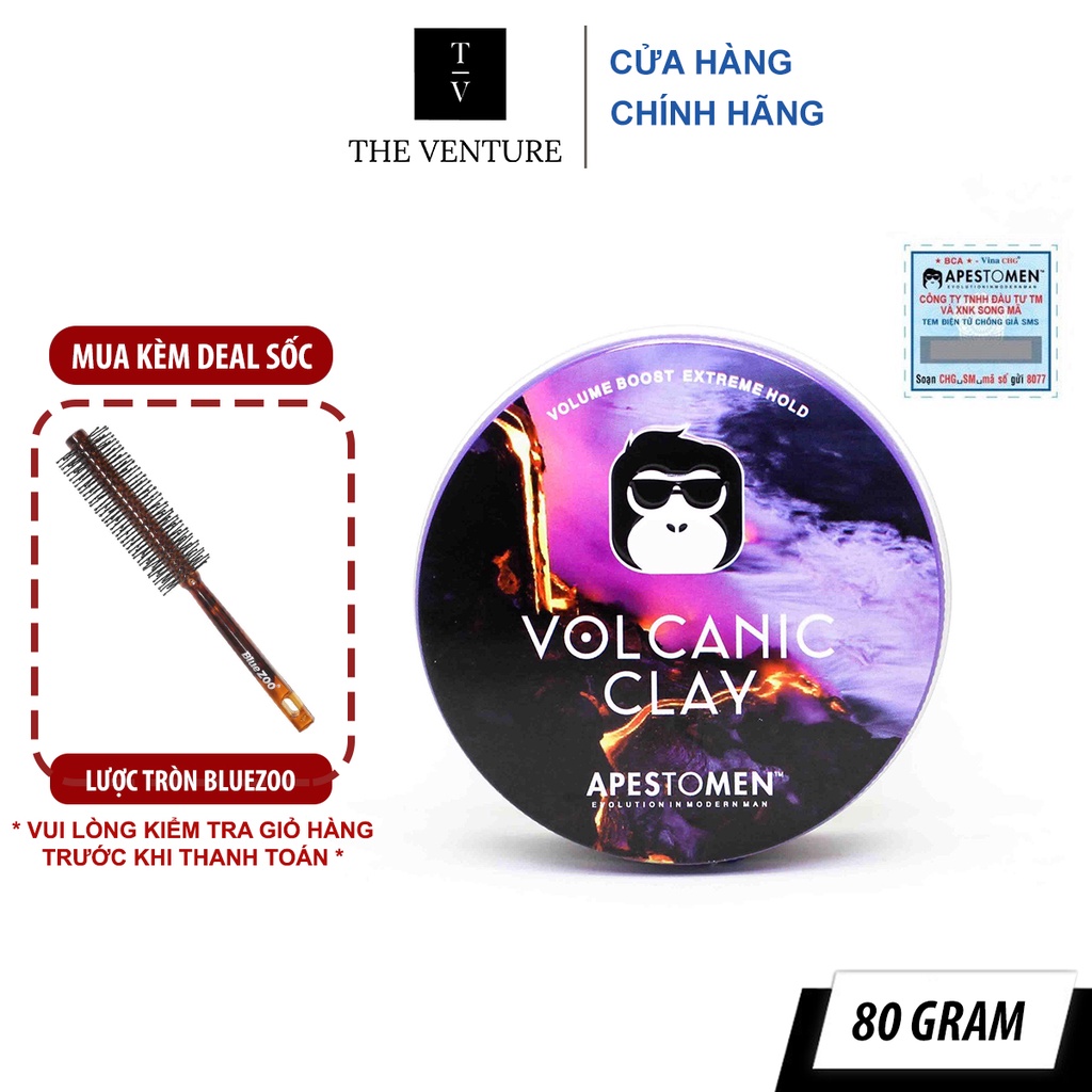 Sáp Vuốt Tóc Nam Apestomen Volcanic Clay Chính Hãng Tem Check SMS - Tặng Lược tròn tạo kiểu BlueZoo uốn tóc cao cấp