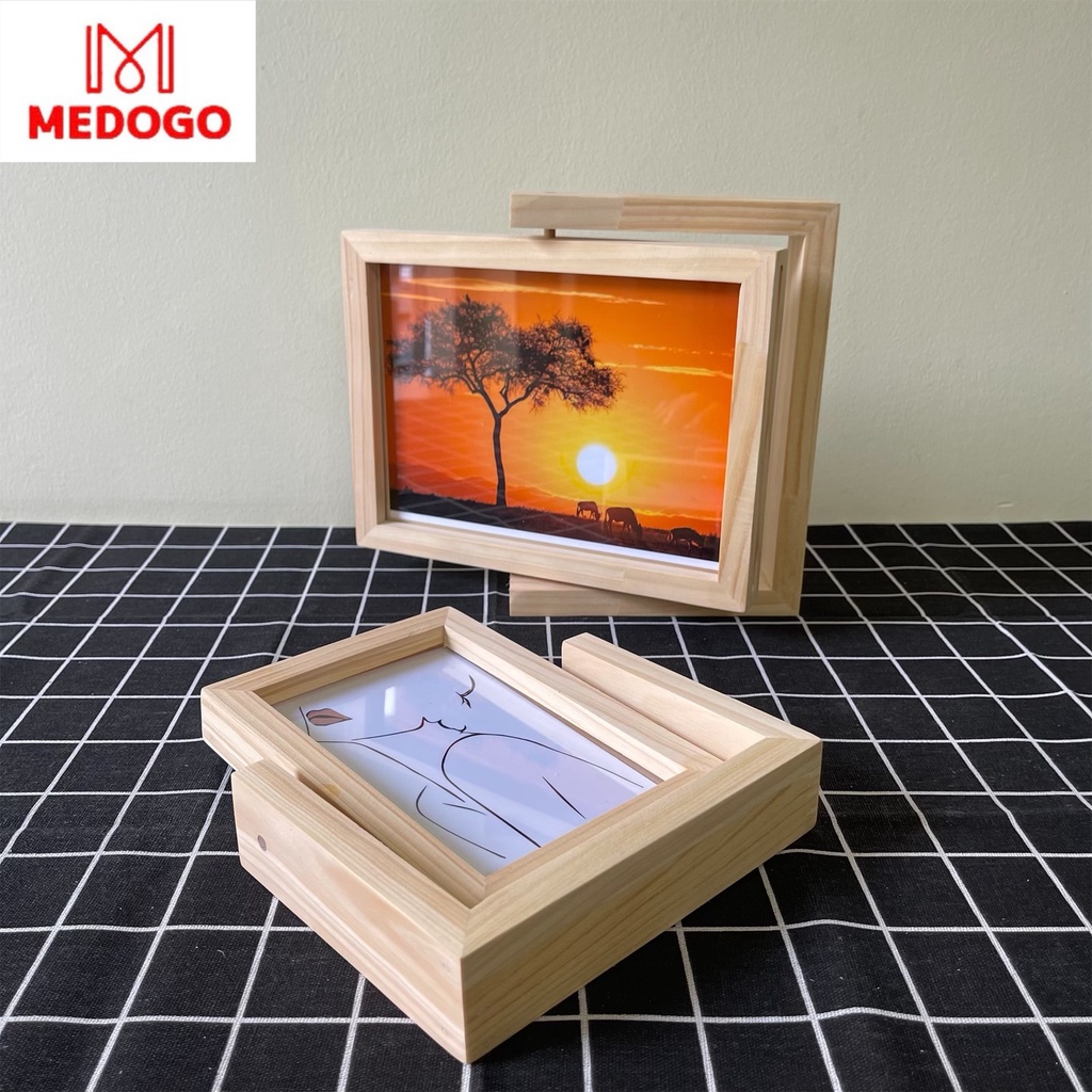 Khung ảnh gỗ MEDOGO để bàn xoay 360, gỗ thông nhập khẩu trang trí nhà cửa phong cách hiện đại