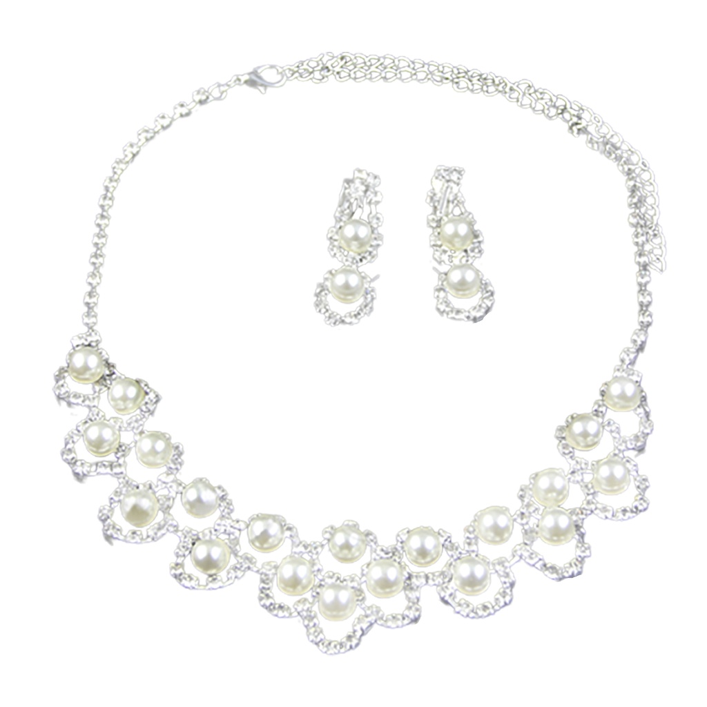 Bộ dây chuyền khuyên tai đính đá quý/ngọc trai lấp lánh nhân tạo sang trọng quý phái dành cho nữ