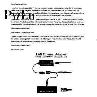 Buffering Reducing LAN Ethernet Adapter for AMAZON FIRE TV 3 or STICK GEN 2