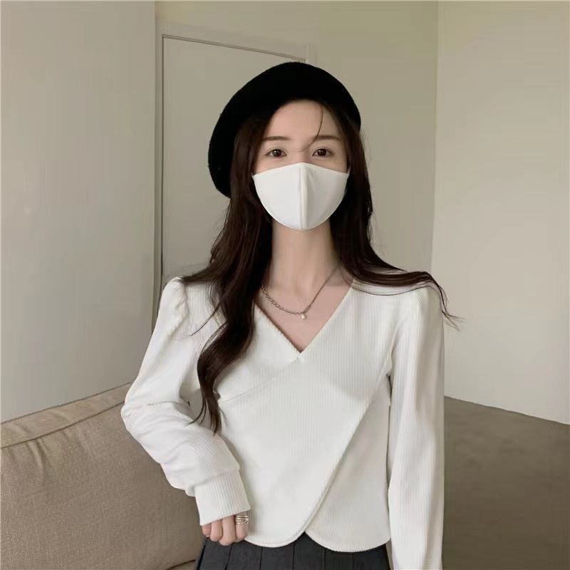 COZOK Áo Thun Tay Dài Cổ Chữ v Thời Trang Dễ Phối Đồ