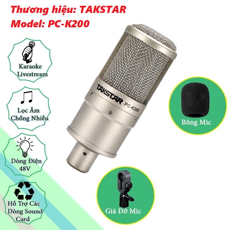 Micro thu âm TAKSTAR PC-K200: Micro livestreams cao cấp, Nguồn 48V, Tặng kèm dây 2 đầu Canon