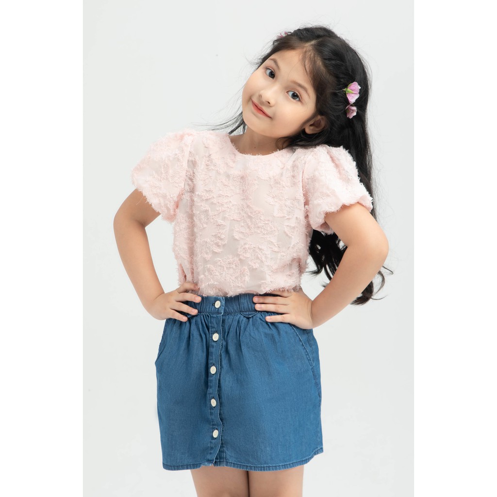Áo voan phối lụa ánh nhũ bé gái IVY moda MS 16G1255