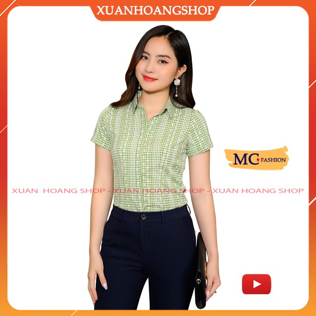 Áo Sơ Mi Nữ Kẻ Đẹp Mc Fashion, Chất Vải Mát, Kiểu Dáng Công Sở, Màu Trắng A671, Đỏ, Xanh Lá, Đen Tím Than