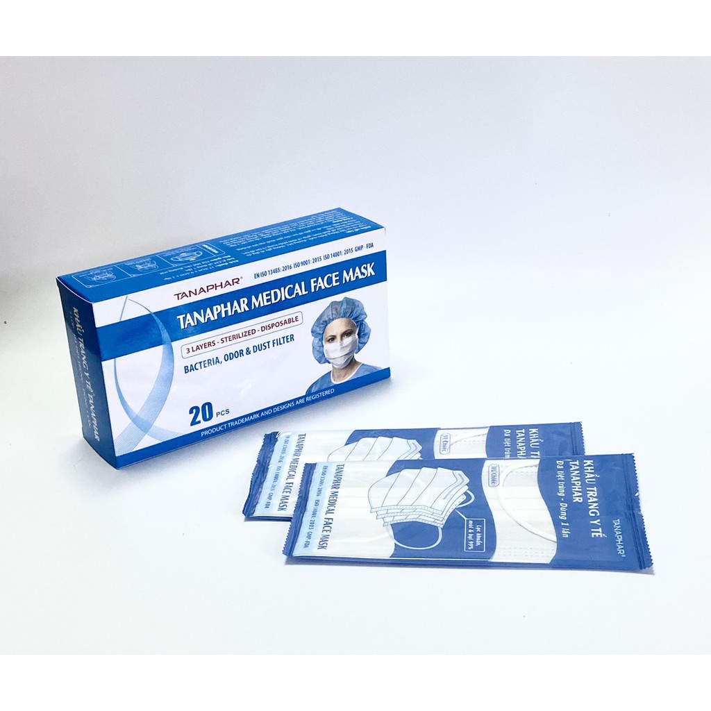 Khẩu trang y tế 3 lớp TANAPHAR (Đã tiệt trùng), Hộp 20 cái | BigBuy360 - bigbuy360.vn