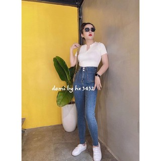 Quần bò cạp cao 2 cúc co dãn