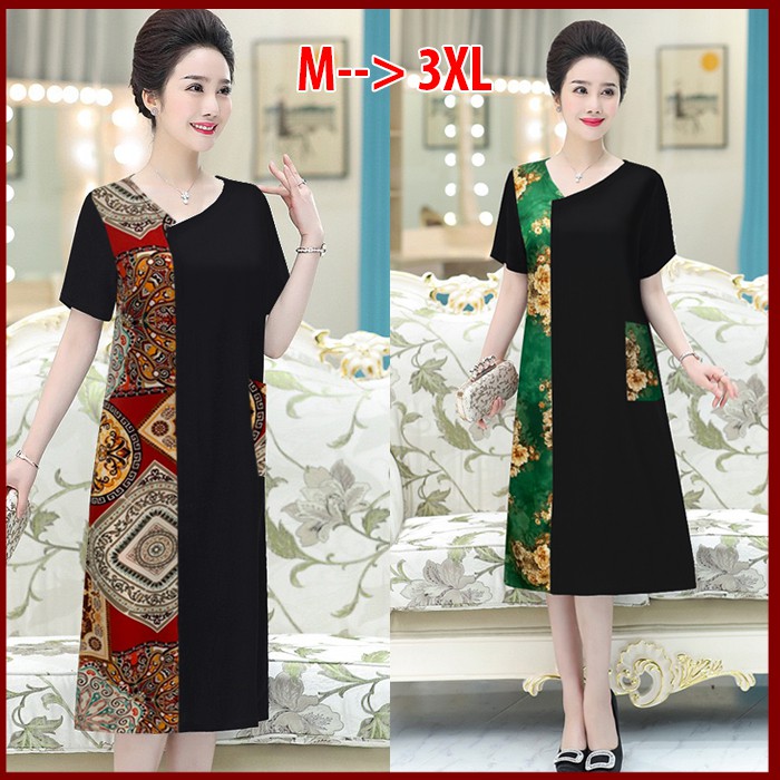 SANG CHẢNH- Đầm Suông Trung Niên Cao Cấp Giấu Bụng Tay Lỡ 2 Túi Vải Lụa Tặng Mẹ U50 U60 3326 3223 3345 3346 3336