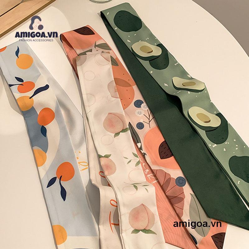 ✨✨Dây buộc tóc hình vuông bằng lụa mềm in họa tiết trái cây phong cách Hàn Quốc
