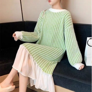 đầm len dáng suông dài phối ren
