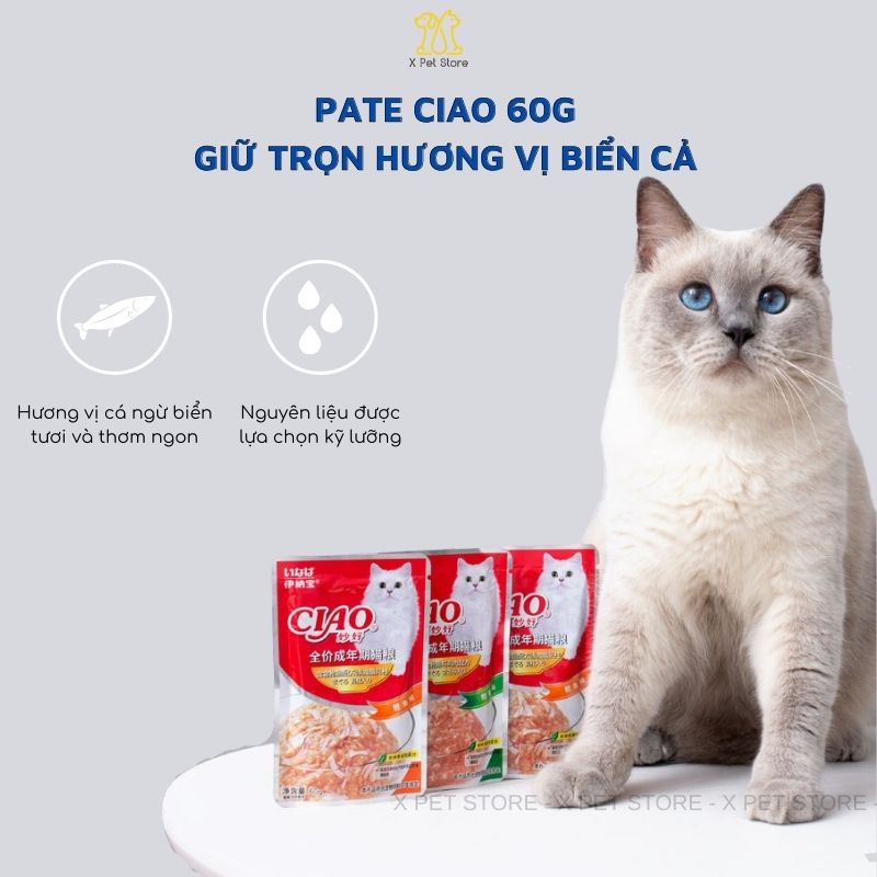 Pate Cho Mèo, Pate Ciao 60g, Đa Dạng Vị