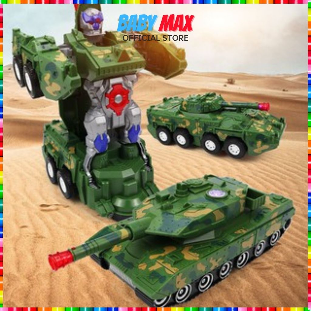 Đồ Chơi Trẻ Em Xe Tăng Biến Hình Robot Tự Động Có Đèn Và Nhạc Giair Trí Sáng Tạo BABY MAX