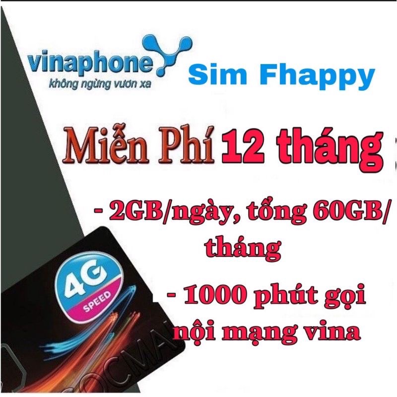 RẺ VÔ ĐỊCH Sim 4G Vina VD89,Fhappy 2GB ngày 60GB tháng Miễn phí từ 6 tháng