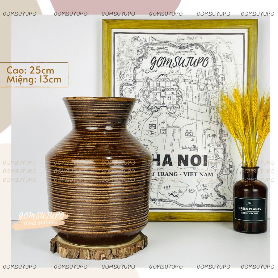 Lọ Hoa Gốm Men NÂU MỘC - Bình Hoa Decor Trang Trí gomsutupo - Gốm Sứ TUPO Bát Tràng