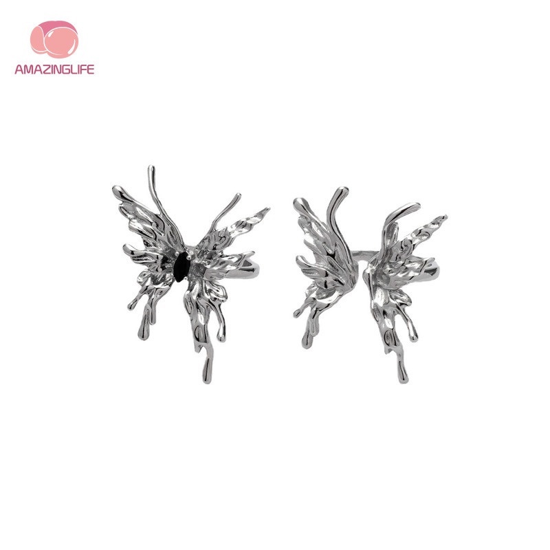 [Amazinglife] Nhẫn Dạng Lỏng Hình Bướm Bằng Kim Loại Mạ Bạc Phong Cách Punk Cá Tính Làm Quà Tặng Đám Cưới Cho Cặp Đôi Nam Nữ