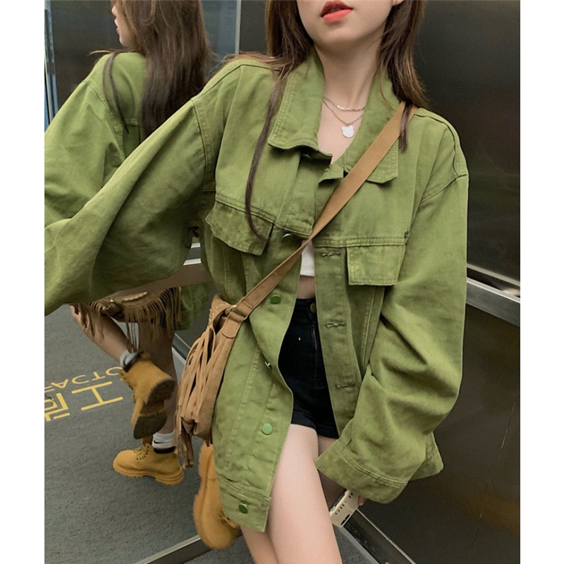 Áo Khoác Denim Dáng Rộng Thời Trang Mùa Thu Cá Tính Cho Nữ