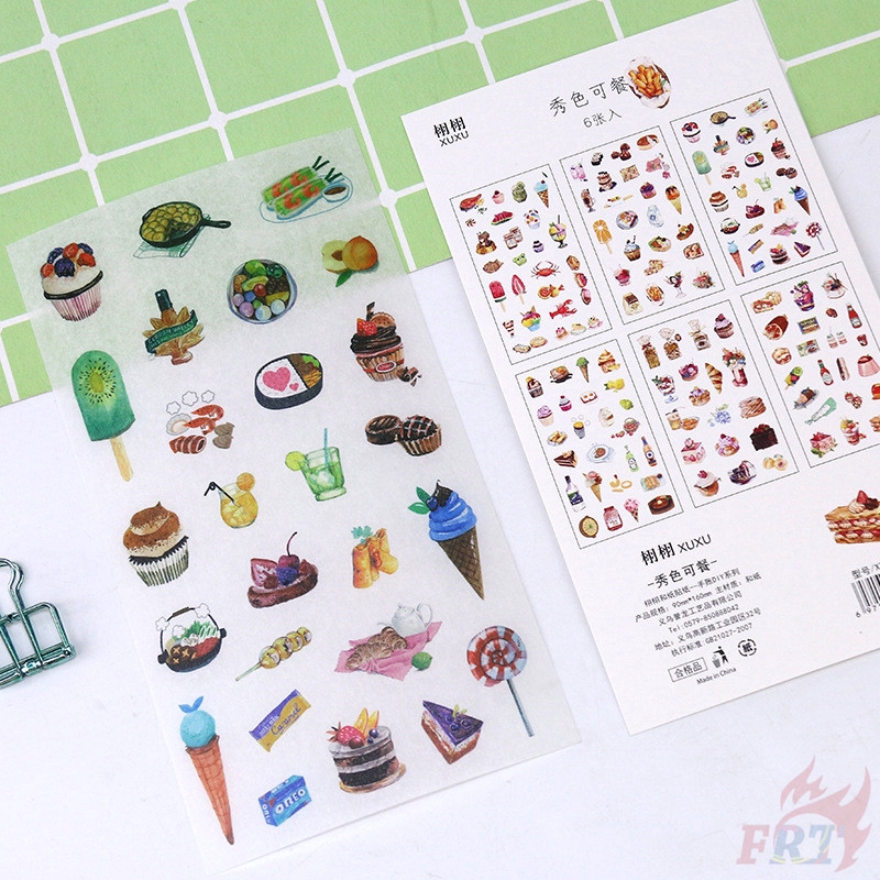 > Ready Stock <❉ Original Foods Giấy và decal dán tường ❉6Sheet/set Cake Fruit Diary Scrapbooking Decals Stickers