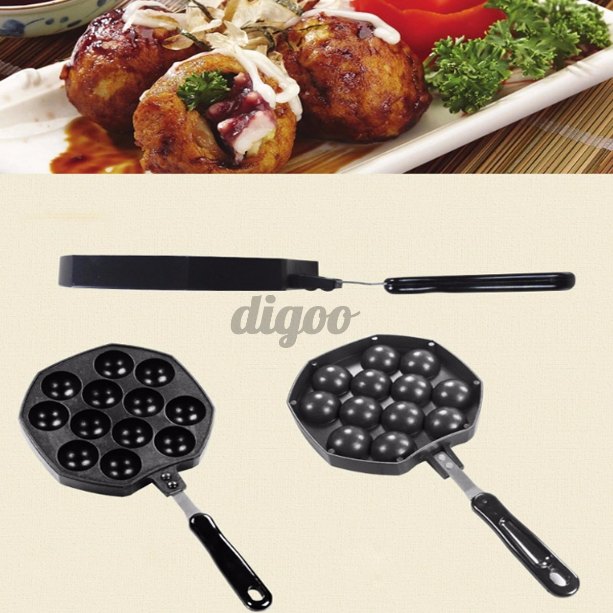 12 Holes Takoyaki Pan Octopus Ball Maker Snacks Baking Tray Grill Mold Plate