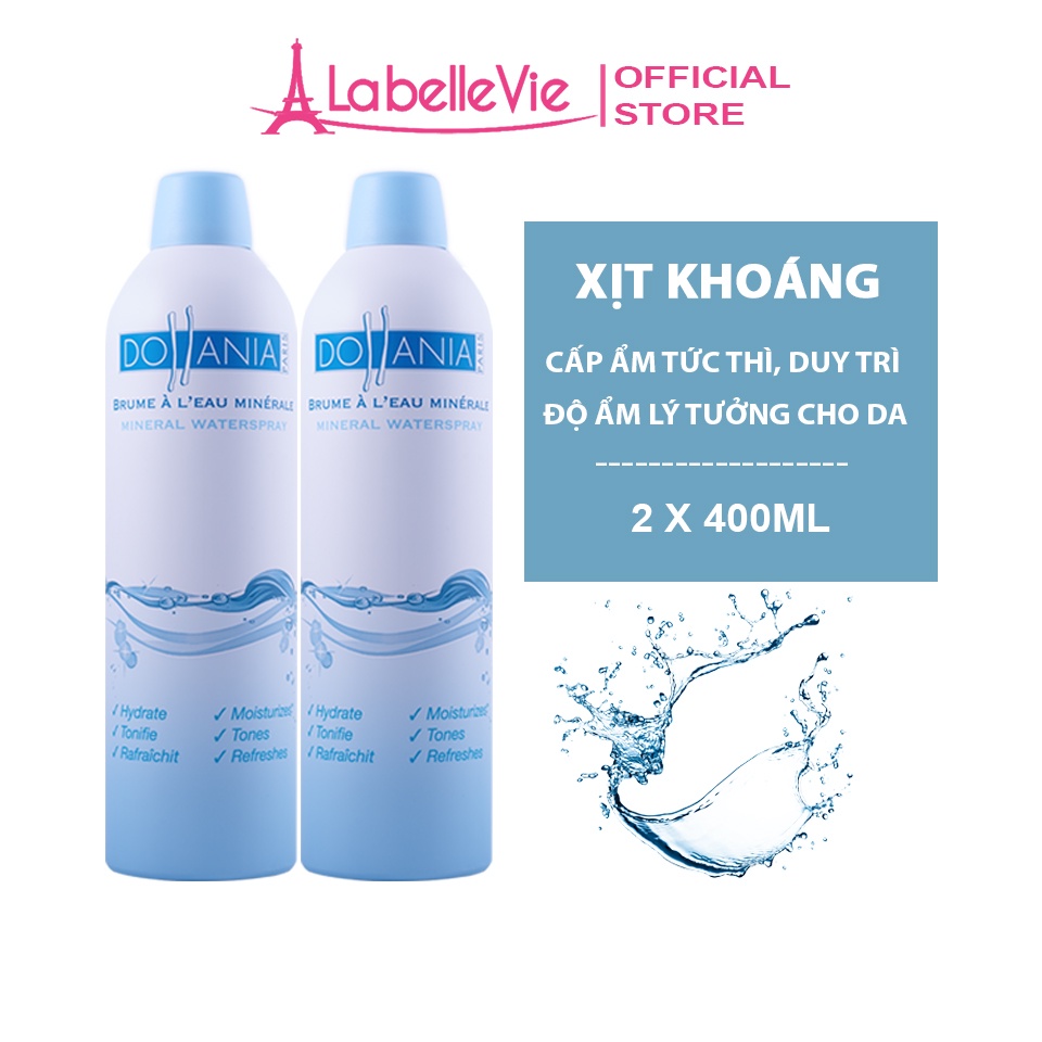 Bộ 2 Xịt khoáng dưỡng da cấp ẩm tức thì Dollania Brume Minerale cho làn da ẩm mượt mịn màng 400ml