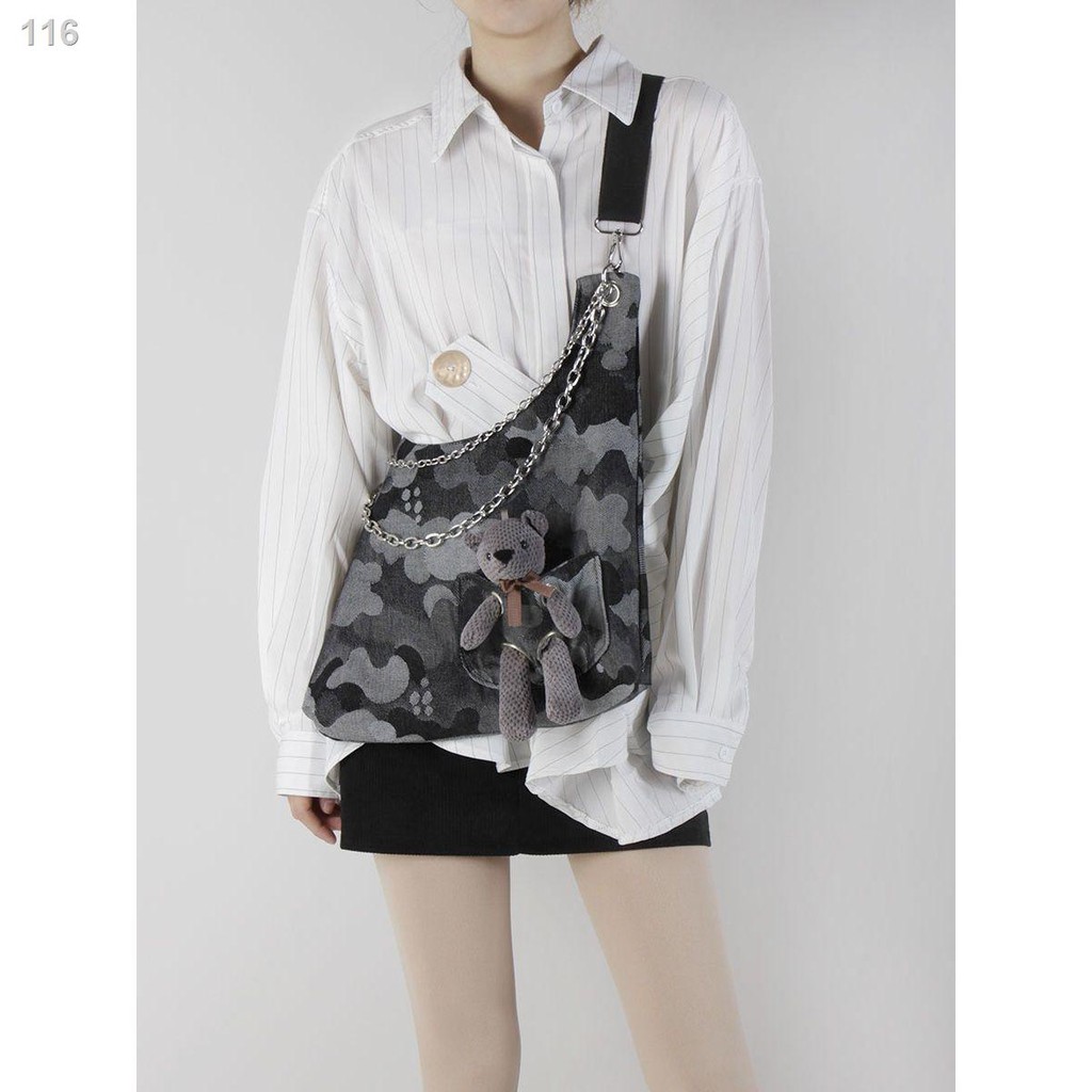 ❁✇Túi thu đông mới của Suta thiết kế thích hợp thời trang tất cả các kết gấu denim xách một vai có dung tích lớn