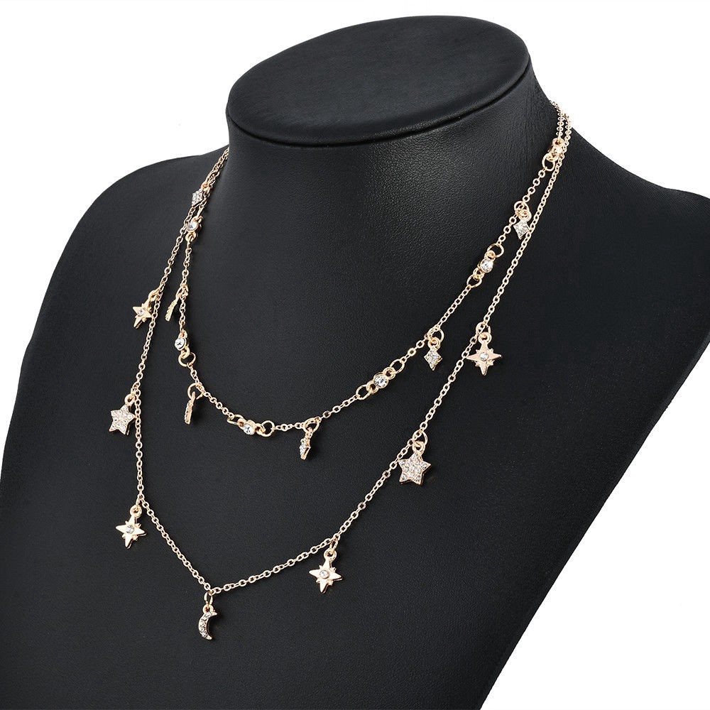 Dây chuyền choker nhiều lớp hình mặt trăng và ngôi sao