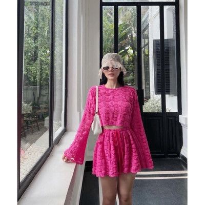 Sét bộ xốp sóng bèo ren baby dài tay phối hình trám