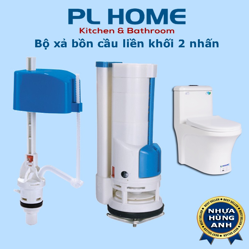 Bộ xả nước bồn cầu 1 khối liền 2 nút nhấn, bộ xả nước bồn cầu liền khối