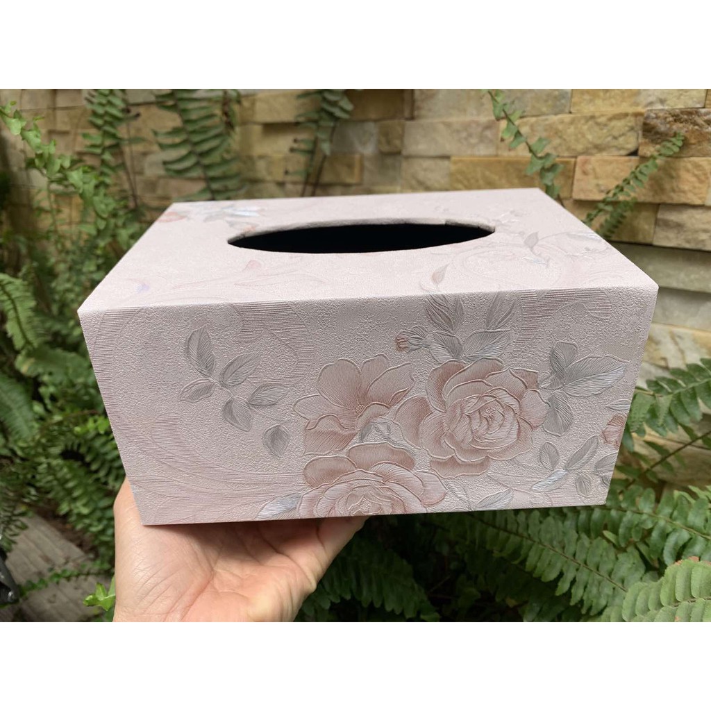Hộp giấy ăn chữ nhật bọc da hoa vintage #384