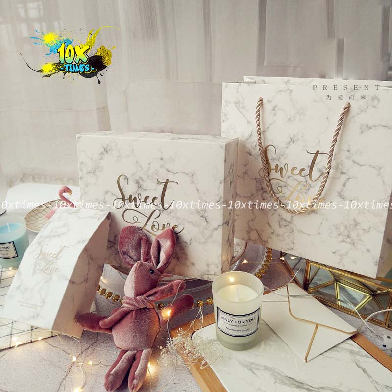 Set hộp túi giấy đựng quà sang trọng sweet love vân  tặng sinh nhật bạn gái bạn trai đối tác, valentine, ngày lễ có quai