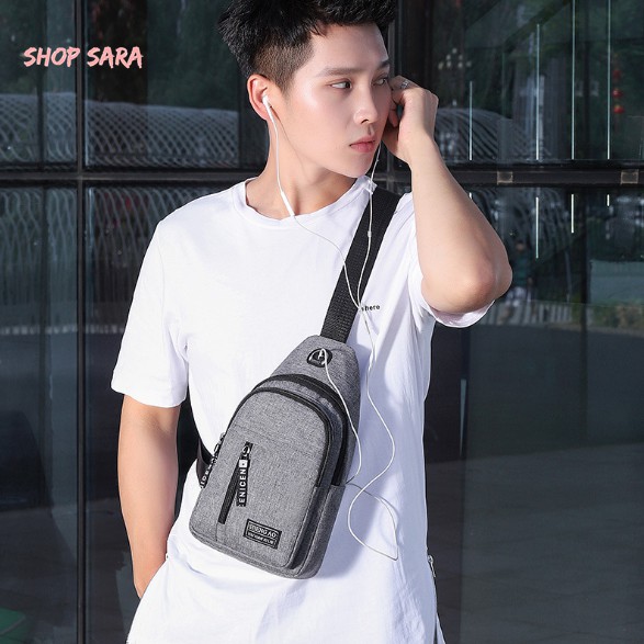 Balo Đeo Chéo Túi Nam Đeo Chéo Có Lỗ Luồn Tai Nghe Tiện Lợi SHOPSARA