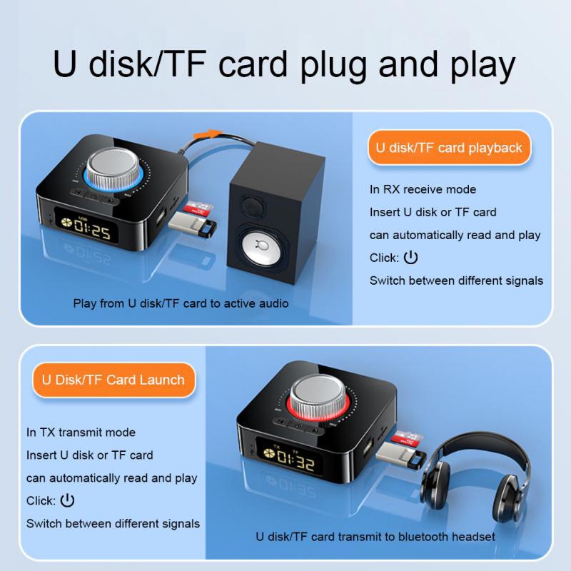Thiết Bị Thu Phát Tín Hiệu Âm Thanh bluetooth 5.0 aux r / l rca tf / u-Dask Màn Hình led Kỹ Thuật Số 3.5mm