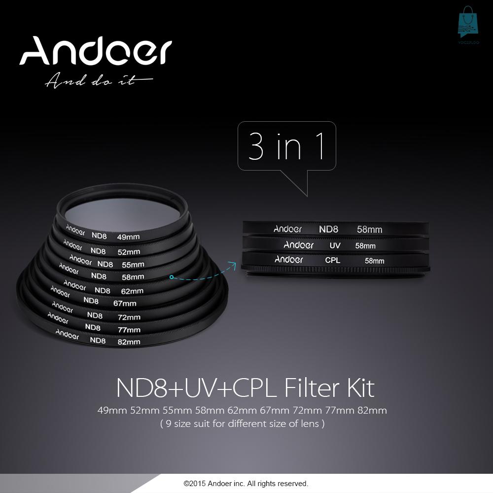 ANDOER Bộ Lọc Kính Filter Nd8 67mm Uv + Cpl + Nd8 Kèm Túi Đựng Cho Pentax Dslr