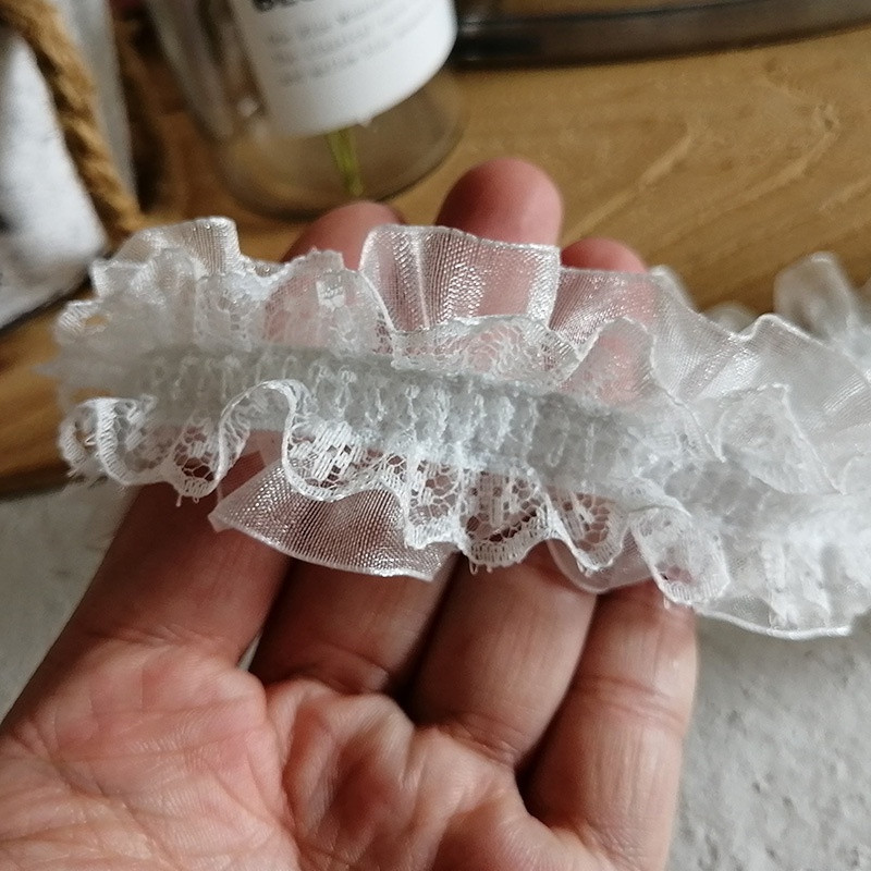 Cuộn dây ruy băng co giãn 1m 4cm bản rộng phối ren hoa