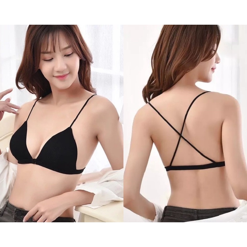 Áo ngực cài trước Thun Tăm cotton _ Áo lót Bra không gọng dây mảnh Ôm nhẹ Thoải mái