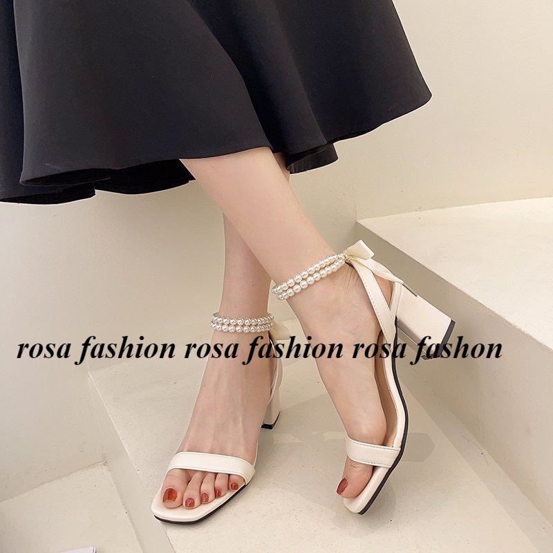 Giày cao gót nữ đế vuông thắt nơ 7 phân, giày sandal 7 phân quai ngọc hottrend 2022 CG-0586