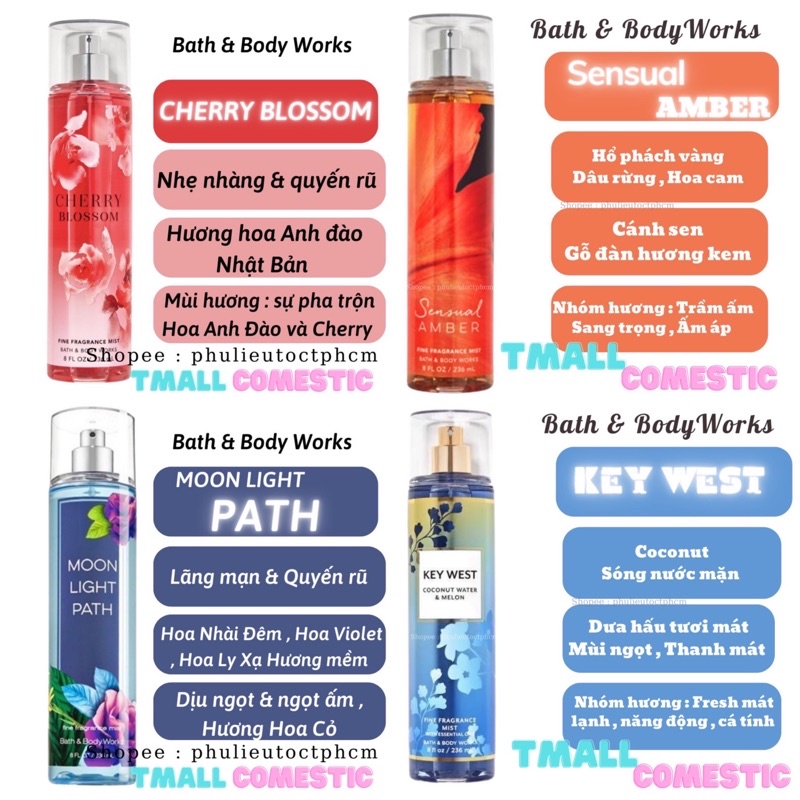 Xịt thơm toàn thân body mist Bath And Body Works 236ML Tmall Cosmetic