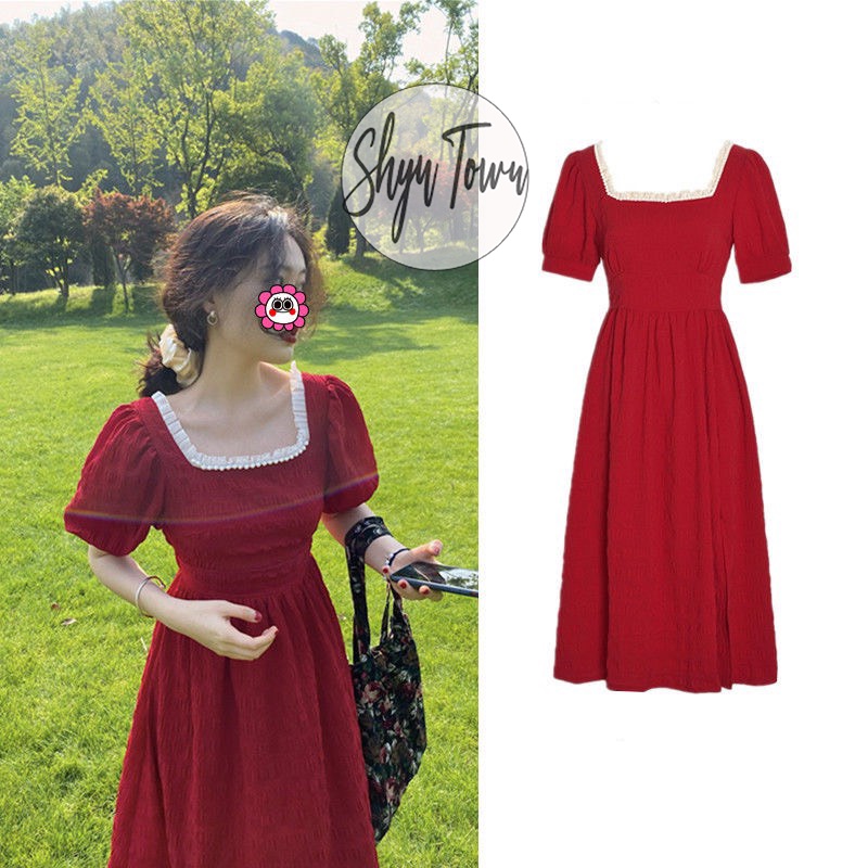 [Hàng SẵnGiá Tốt Nhất] Đầm dự tiệc cổ vuông dáng dài, Váy công chúa đính ngọc QC